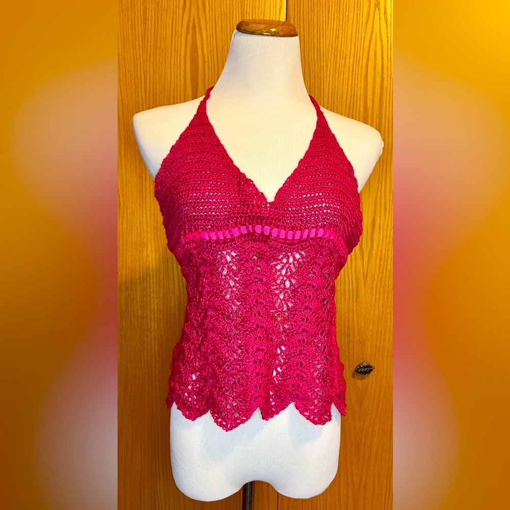 Handmade hot pink crochet halter top